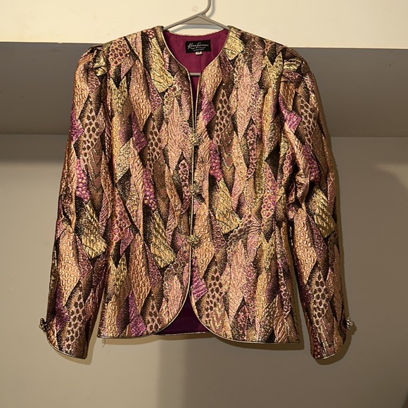 Rare Vintage Gold shimmer & shine brocade cocktail jacket. Woman’s 10. - Picture 3 of 14
